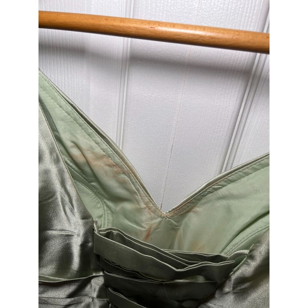 Ranth Sage Green Satin Formal Dress Lace Up Back Maxi Gown Size 2 - Picture 5 of 5